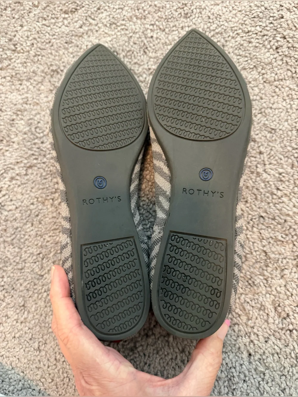 Rothy's Zebra-Print NWOT Pointed Knit Flats in Gray and Blue Trim